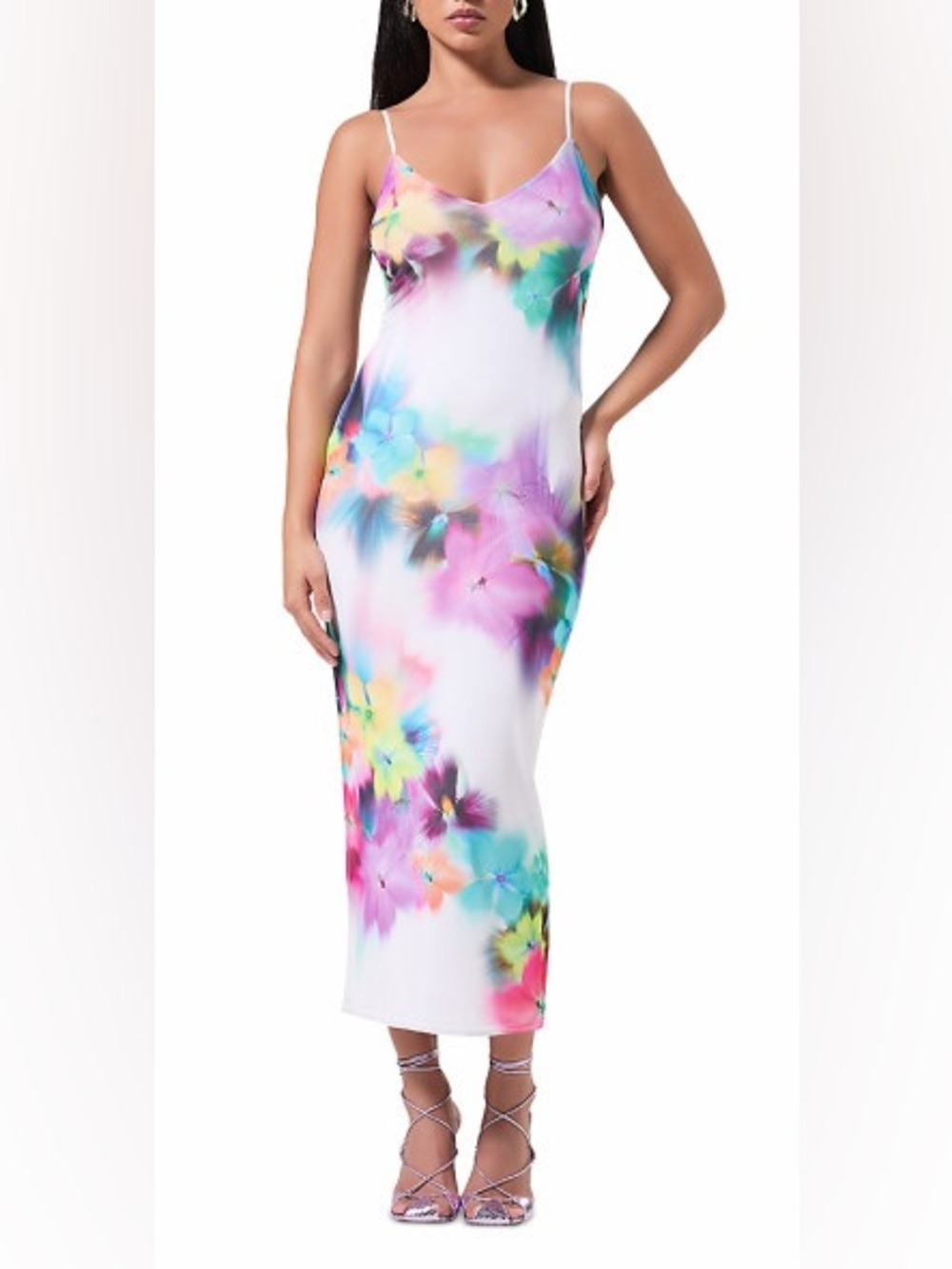 NWT Afrm Amina Mesh Maxi Slip Dress Blue Blossom